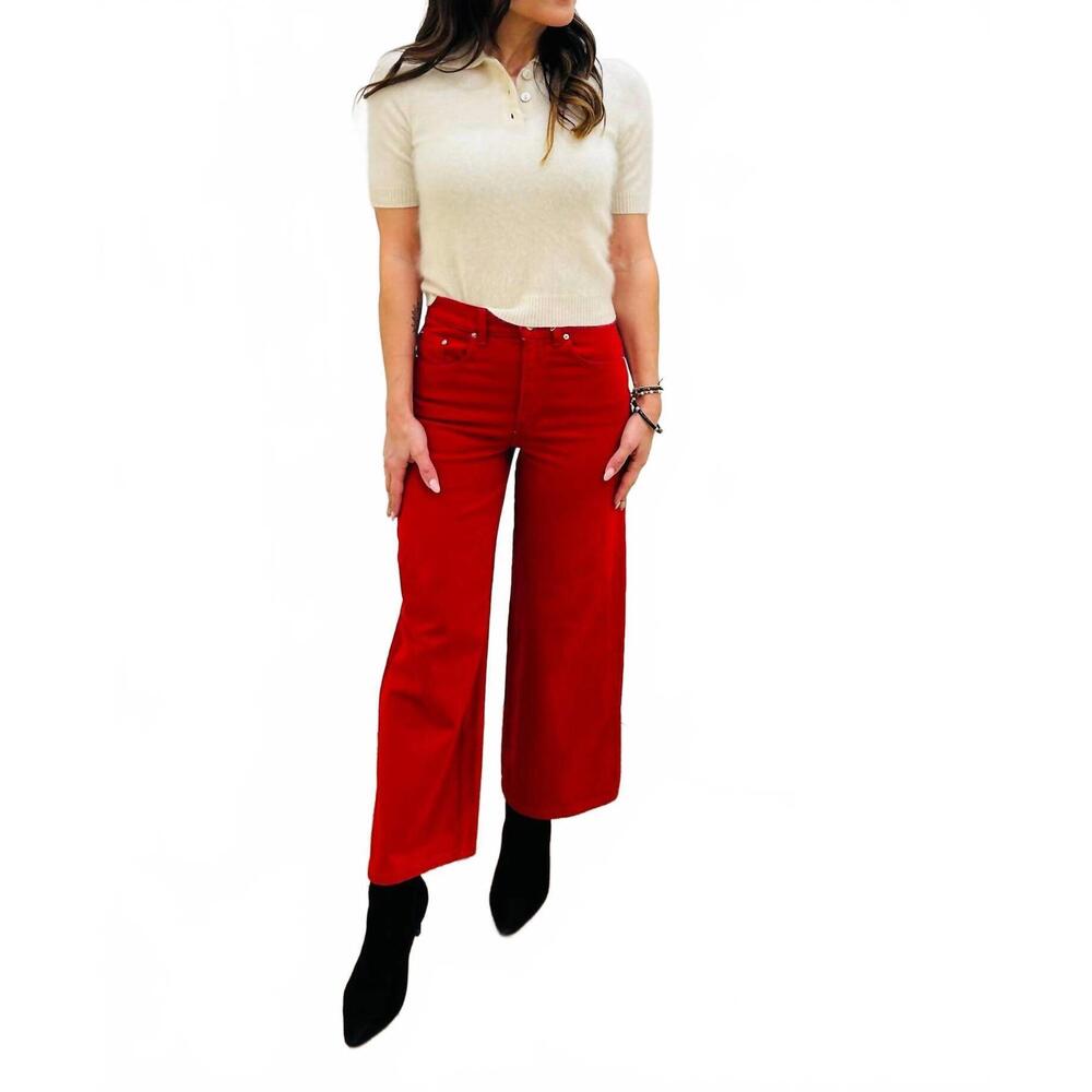 NEW AUTUMN CASHMERE women's solid cropped short sleeve polo top in porcelain